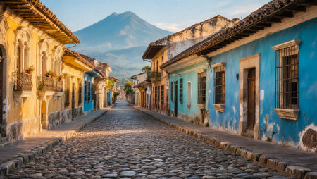 Colorful houses in the old town of Antigua, Guatemalaの素材