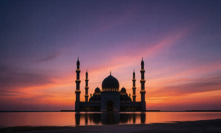 Sunset at the Sheikh Zayed Mosque in Abu Dhabi, United Arab Emiratesの素材