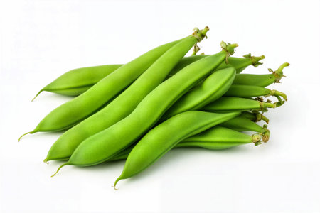 Fresh green beans isolated on white background. Close-up image.の素材
