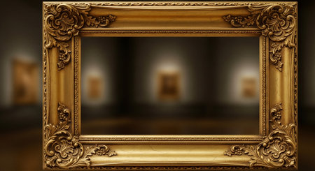 Old antique gold picture frame in the interior of the museum. 3d renderingの素材