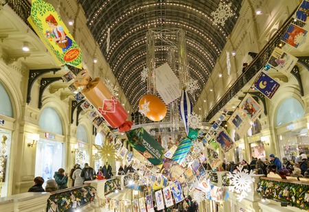 Moscow, Russia - January 05, 2016: New Year's interior in GUMのeditorial素材