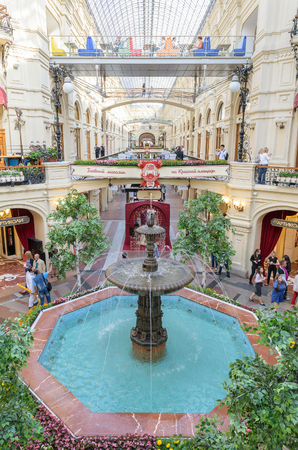 Moscow, Russia - July 07, 2016: Fountain in GUM on Red Squareのeditorial素材