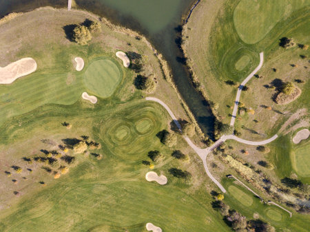 Aerial view of the green golf course in Rostov-on-Don. Russia.の写真素材
