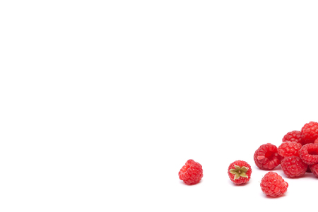 Raspberries on white background