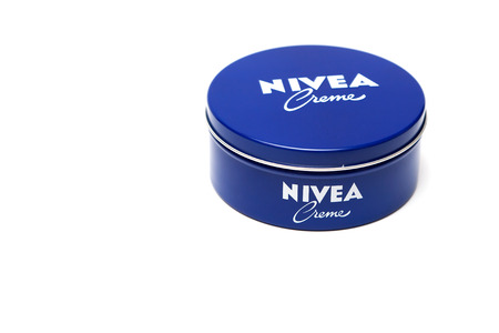 RUSSIA - OCTOBER 11, 2015: Bank with a cream. Nivea brand owned by the German company Beiersdorf AG.のeditorial素材