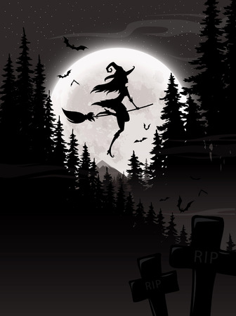 Halloween. Flying young witch. Vector illustrationのイラスト素材