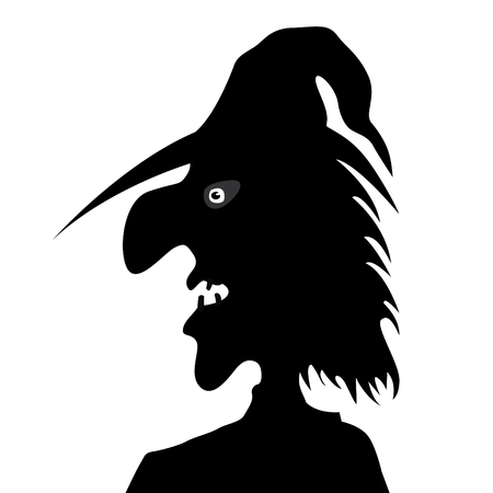 Silhouette of the head of the old witch isolated on a white backgroundのイラスト素材