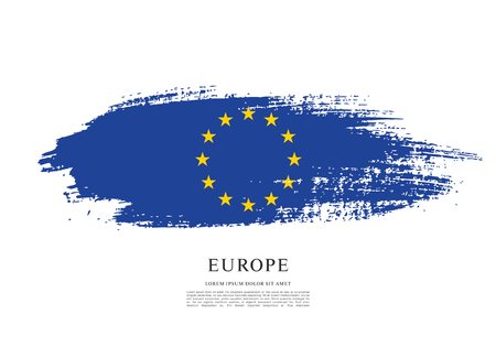Flag of Europe, brush stroke backgroundのイラスト素材