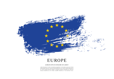 Flag of Europe, brush stroke backgroundのイラスト素材