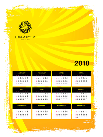 Simple vector calendar 2018 in a bright colorsのイラスト素材