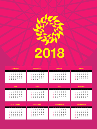 Simple vector calendar 2018 in a bright colorsのイラスト素材