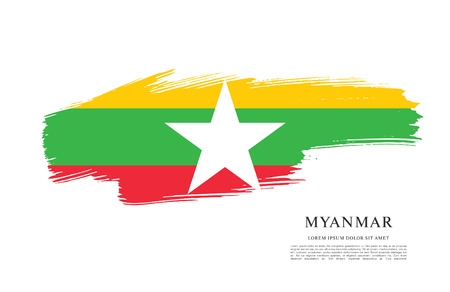 Flag of Myanmar, brush stroke background.のイラスト素材