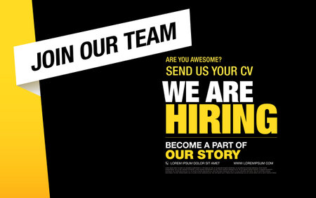 Join our team. We are hiring banner design template, vector illustration