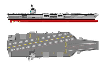 aircraft carrier, warhip, side and top viewのイラスト素材