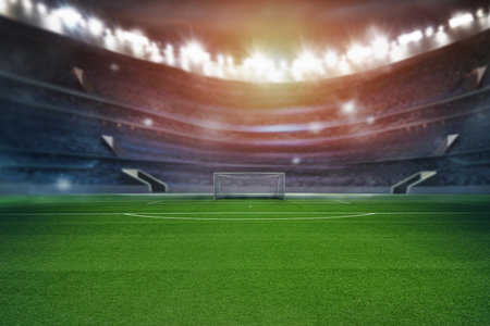 textured soccer game field - View of the soccer goal from midfield.の写真素材
