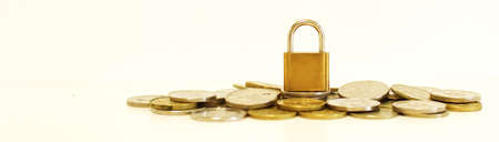 bitcoin security concept. Gold coin with padlock