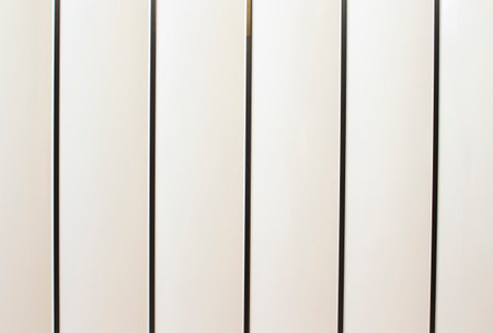 Background of white metal planks, painted in eco-friendly colors, vertical arrangement. concept background.の写真素材