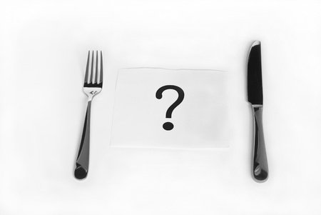 Question mark between fork and knife