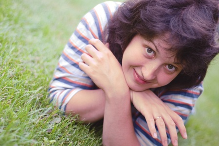 a young woman on the meadowの写真素材