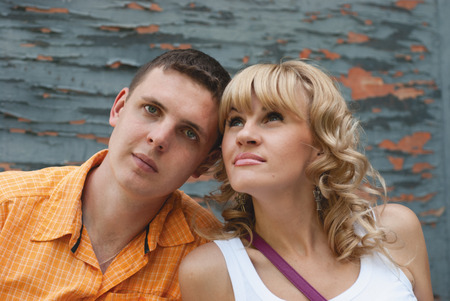 Couple on grey backgroundの写真素材