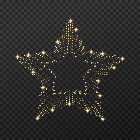 Star of gold dust with lot of small particles different scale on transparent background. Transparent glow light effect. Star burst with sparkles.のイラスト素材