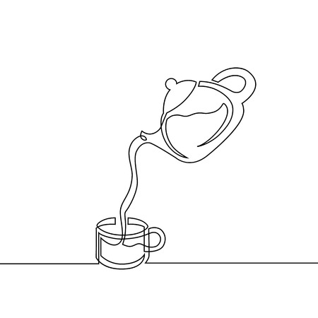 one line drawing of isolated vector object - coffee cup and jarのイラスト素材