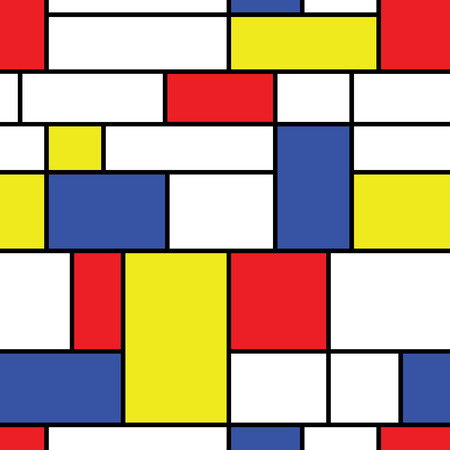 Seamless abstract geometric colorful mosaic vector pattern for continuous replicate. Abstract modern painting in mondrian style, Red, blue and yellow seamless patternのイラスト素材