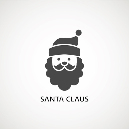 santa claus face beard moustache happy xmas christmas new year vector icon black on white background, person santa claus flat designのイラスト素材