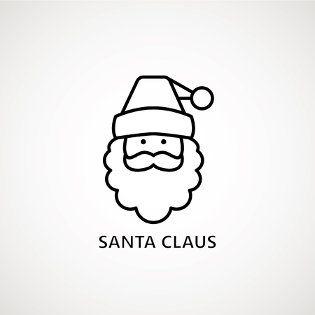 santa claus face beard moustache happy xmas christmas new year outline thin line vector icon black on white backgroundのイラスト素材