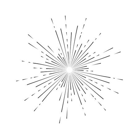Light rays, sunburst and rays of sun. Firework icon. Design elements, linear drawing, vintage hipster style. Light rays sunburst, arrow, ribbon Vector Illustrationのイラスト素材