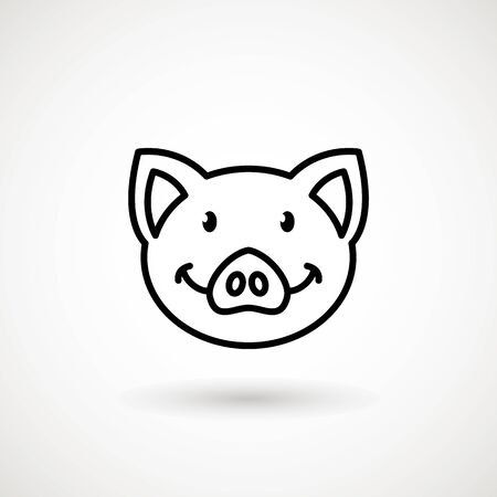 Pig line icon. Icon Piglet face with smile in outline style. Icon of Cartoon pig head with smile. Chinese New Year 2019. Zodiac. Chinese traditional Design, decoration Vector illustrationのイラスト素材