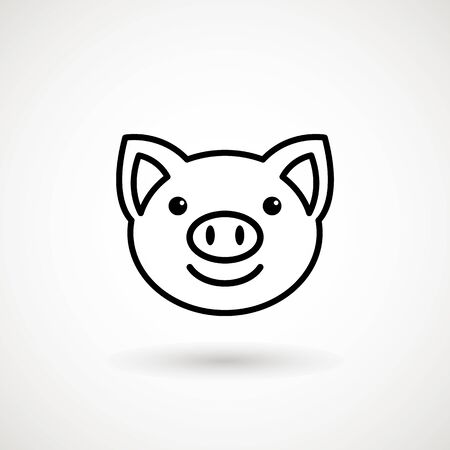 Pig line icon. Icon Piglet face with smile in outline style. Icon of Cartoon pig head with smile. Chinese New Year 2019. Zodiac. Chinese traditional Design, decoration Vector illustrationのイラスト素材