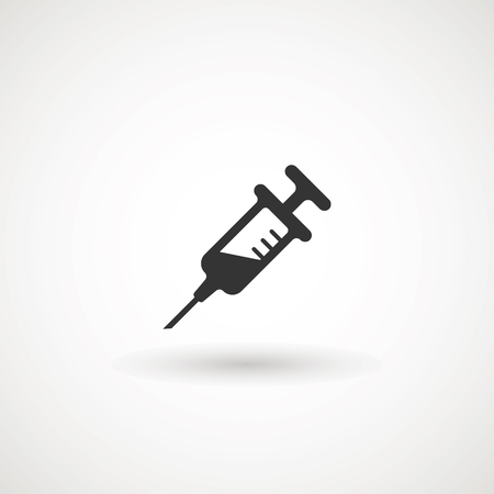 Syringe Injection Icon. Plastic medical syringe needle.のイラスト素材