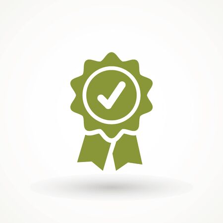 Approve icon Approved or certified medal icon in a flat design. Rosette icon. Award vector Tick sign.のイラスト素材