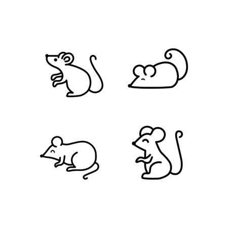 Mouse vector icons set. Line vector figure of mouse. Vector outline forest animal for web and design. Chinese horoscope thin line icon.のイラスト素材