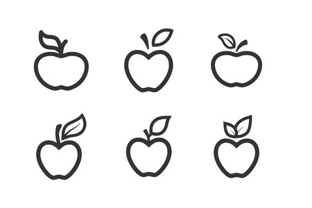 Apple fruit line icons set. Organic nutrition healthy food. Hand draw illustration. Apples Isolated on white background. - Vector.のイラスト素材