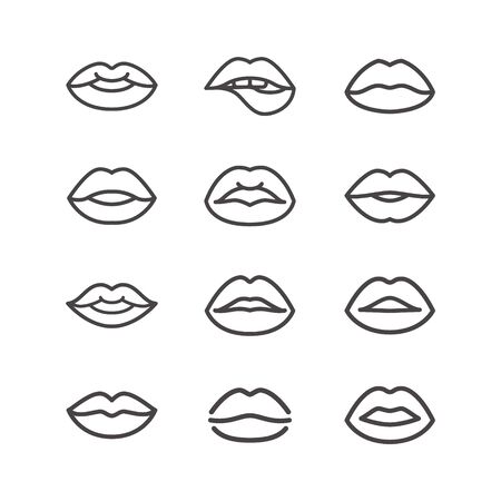Lips line Icon set in trendy flat style isolated on white background. Mouth symbol for your web site design, app, UI. Lip vector illustrationのイラスト素材