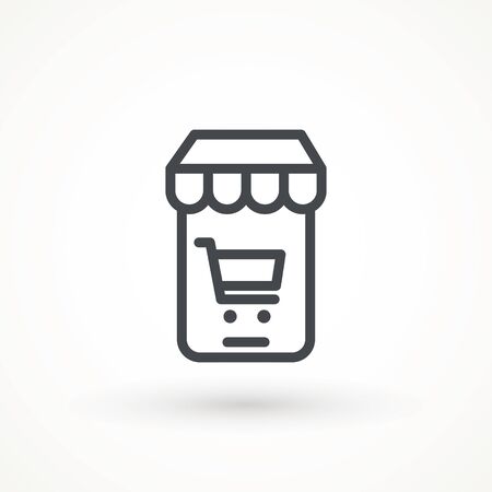 Shopping Online on Website or Mobile Application Vector Icon. E-shop icon. Web sale sign Marketing and Digital marketing Add to cart shopping online iconのイラスト素材
