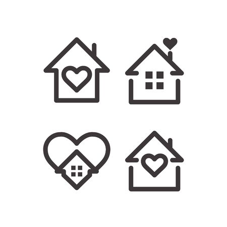 House with heart shape, love home symbol, vector illustration isolated on white background stay home, sticker symbol vectorのイラスト素材