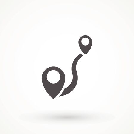 Navigation vector icon. GPS navigation . Distance Travelling Roadway Route location icon, two map pin sign and road or path, start and end journey symbol isolated on whiteのイラスト素材