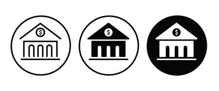 Bank, building, finance, money, banking and finance icon button, vector, sign, symbol,  illustration, editable stroke, flat design style isolated on whiteのイラスト素材