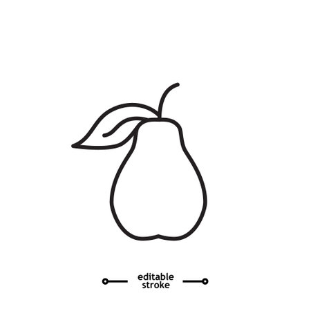 Fresh pear icon, Green pear fruit icon symbol logo illustration,editable stroke, flat design style isolated on white.のイラスト素材