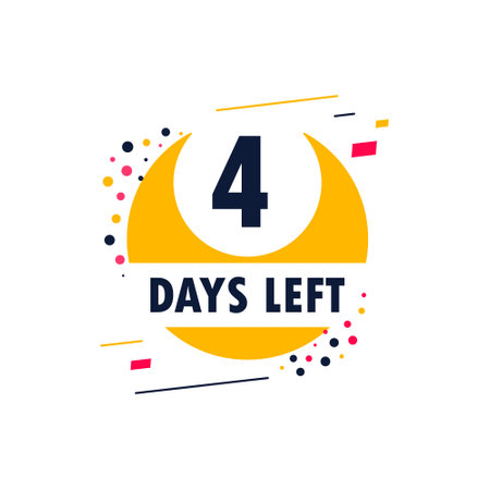 four days left icon. Offer countdown date number. Abstract banner with Stopwatch. 4 days to go sign. Count offer date chat bubble. Countdown timer with number.のイラスト素材