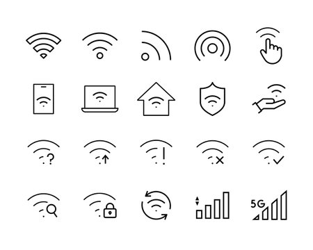 WIFI icon set, Wireless internet Wi Fi icons, button,vector, sign, symbol, logo, illustration, editable stroke, flat design style isolaated on white linear pictogramのイラスト素材