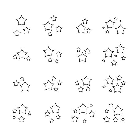 Stars line icons set. Starry night, falling star, firework, twinkle, glow, Clean shining.Sparkle line icons set, editable stroke isolated on white, linear vector outline illustration, symbol logoのイラスト素材