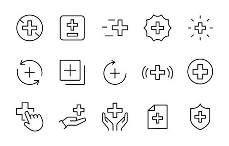 Plus icon set Add Addition line icons set, editable stroke isolated on white, linear vector outline illustration, symbol logo design styleのイラスト素材