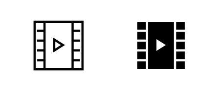 Video icon. film strip icon vector, Film reel line and flat icons set, editable stroke isolated on white, linear outline illustration, symbol logo design styleのイラスト素材
