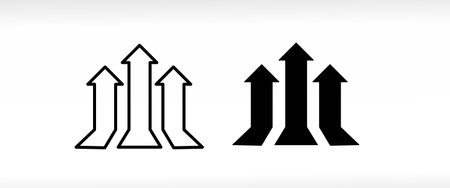 growth icon, progress marketing line and flat icons set, editable stroke isolated on white, linear...