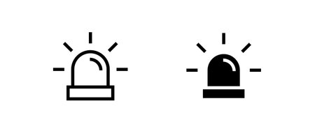 Alarm, siren vector icon set. Emergency siren ambulance or police, Alarm line and flat icons set, editable stroke isolated on white, linear vector outline illustration, symbol logo design styleのイラスト素材