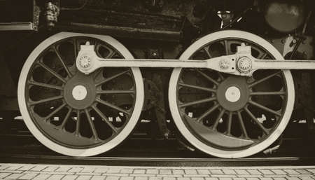 Old train wheels and mechanismの写真素材
